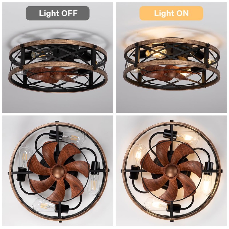 SabvioZh Farmhouse Caged Ceiling Fan with Light Flush Mount, Small