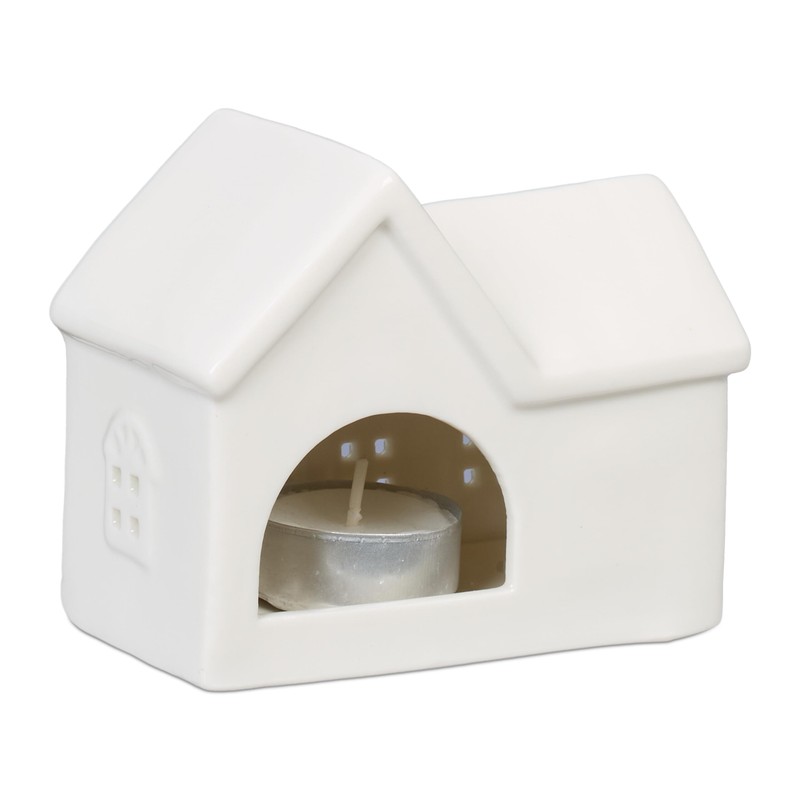 Relaxdays Ceramic Tea Light House, Light House for 1 Tea