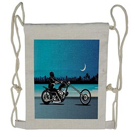 Ambesonne Navy Blue Drawstring Backpack, Chopper Motorcycle, Sackpack Bag