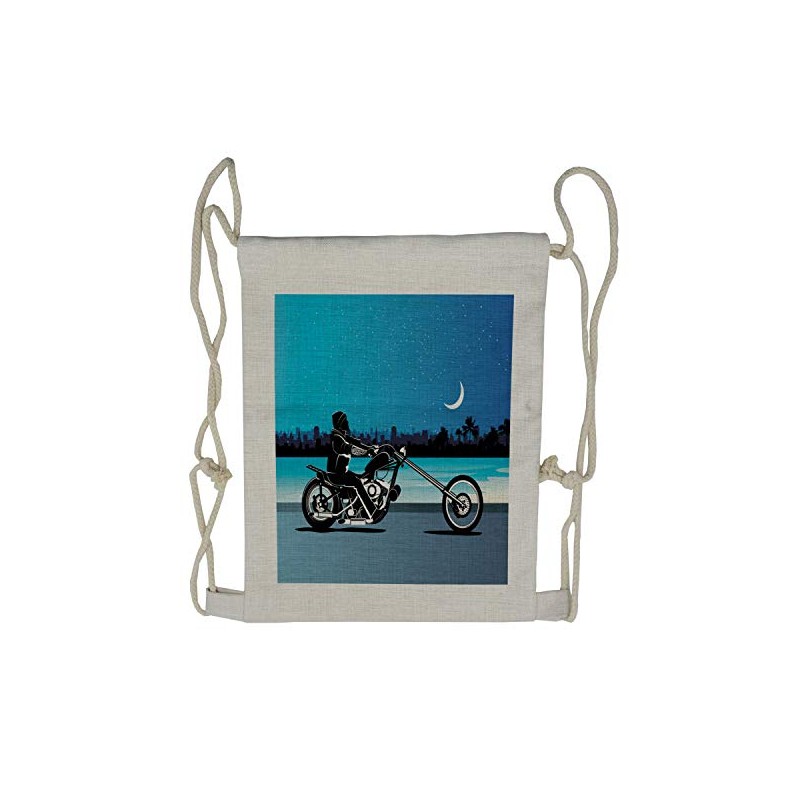 Ambesonne Navy Blue Drawstring Backpack, Chopper Motorcycle, Sackpack Bag