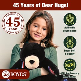 Enesco Boyds Bears 45th Anniversary Bubba Bearsevelt Plush Teddy Bear Stuffed Animals, Collectible Premium Soft Teddy Bear Plushies for Ages 1+ and Up, Patriotic Black Bear with USA Flag, 14 Inch