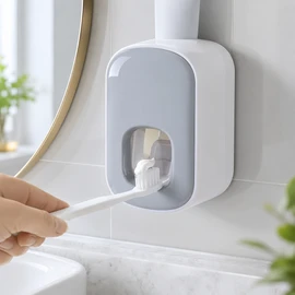 Wall-Mount Toothpaste Dispenser – Push-Activated Automatic Toothpaste Squeezer, No-Drill Water-Resistant Bathroom Organizer