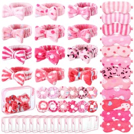 Kajaia 48 Pcs Sleepover Party Supplies for Women Spa Party Favor Headband Eye Mask Hair Scrunchies Toiletry Bag(Lovely Pattern)