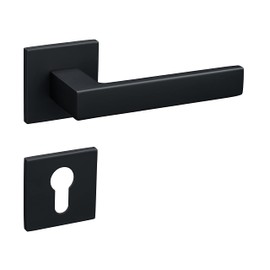 Gavroche Black Door Handles Door Hardware Set for Doors Thin Square Rosette Door Handles Door Handle (PZ Profile Cylinder, Matte Black, Product Dimensions: 12.2L x 5.2B)