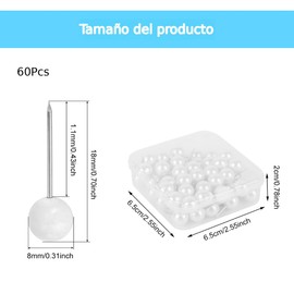 Brand® 60 piezas chinchetas decorativas de perla sintética blanca para tableros de corcho y oficina