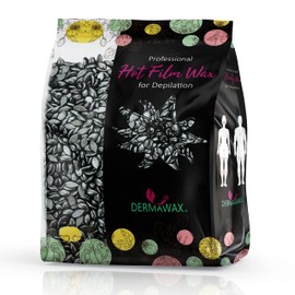 Dermawax Black Wax Hot Wax Beads Wax Beads for Full Body Hair Removal for Men and Women Brazilian Waxing Face Back Arms Legs Bikini Zone Ears Nose Depilation (500 g)