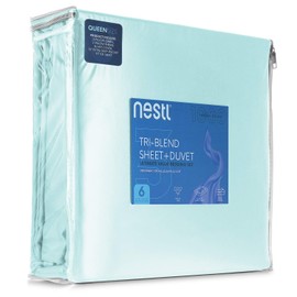 Nestl Bedding Duvet Cover 6-Piece Set - 1000 Thread Count Sheets - Tri Blend Cotton Duvet Cover with Zipper, Deep Pocket Fitted Sheet, 2 Cooling Pillow Cases, 2 Pillow Shams - King, Aqua Light Blue