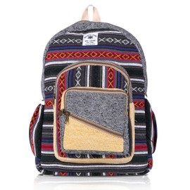 Marubhumi Hemp Backpack Traveling Laptop Lightweight Traveling Backpacks Cotton Stripe Daypack Handmade Himalayan Bohemain 15.6-inch notebook (Large 17"X12"X4")