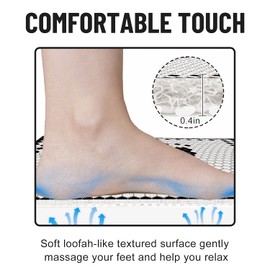Non-Slip Shower Mat, Soft Comfort Safety Bath Mat with Drainage Holes, PVC Loofah Massage Shower Mats for Wet Areas, Quick Drying (Black White Grid, 40 x 60 cm)