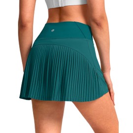 SANTINY Women's Pleated Tennis Skirt High Waited Athletic Skirts with Pockets Tummy Control Golf Skorts for Woman (Dark Teal_S)