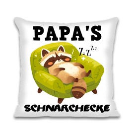 Cosymate Dad Gift, Birthday, Christmas Gift, Father's Day Gift for Dad, 45 x 45 cm Cushion Cover, Relaxed Raccoon on a Chair, Dad's Snoring Corner