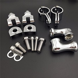 SMT-Chrome Short Angled Adjustable Highway Peg Mounting Kit Compatible With any Bike with 1-1/2 inch (1.5") Front Engine Guard Frame Tube GoldWing VTX1300 Shadow Valkyrie Triumph [B01AVH7HT8]