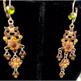 Unbranded designer inspired EARRINGS Flowers Crystal.enamel Gold/Green  2 3/4”