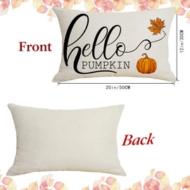 AMZDOTD Fall Pillow Covers 12x20 Inch Hello Pumpkin Leaves Farmhouse Lumbar Throw Pillow Cover Indoor Outdoor Decorative Pillow Case Autumn Thanksgiving Harvest Cushion Case Sofa Couch Decorations