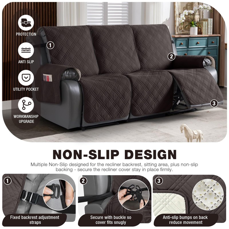 TAOCOCO 100% Waterproof Recliner Sofa Covers 3 Seater, Split Couch
