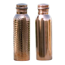 HealthGoodsIn - Set of 2 Pure Copper Water Bottles 600 Ml | Joint-Free Copper Water Bottles Set | Leak-Proof Ayurvedic Copper Water Bottles for Health Benefits (20.28 fl. Oz.)
