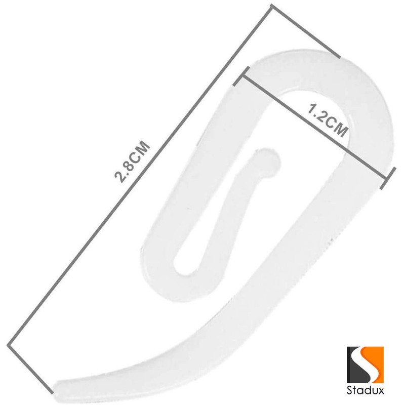 Stadux Curtain Hooks Plastic White Pack of 100, 2.8x1.2cm, Premium