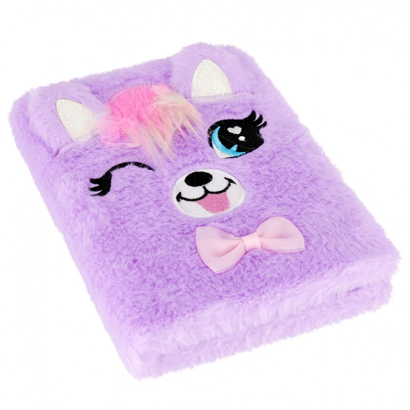 Kitten Plush Notebook/Diary with Padlock+Logo Pen, Lined A6