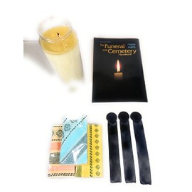 Nacuma Mourners Jewish Funeral Kit, 7 Day Candle, 3 Kriah Ribbon Tabs, Mourners Booklet, 3-Tissue Packs