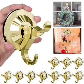 Antimbee Suction Cup Hooks, 10 Pack Suction Cup Hanger, Removable Large Suction Cup with Ultra-Thin Adhesive Disc for Smooth/Uneven Surfaces, Wreath Hangers Max Hanging up to 11 lbs (Gold)