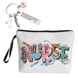 Colorful Nurse 2 Packs Canvas Makeup Bag with Nurse Keychain for Women Nurse Student, Best 2025 Nurse Gifts for Nurses Week Graduation Christmas Thanksgiving Birthday, RN/EN Nurses Retirement Gifts