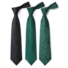 HISDERN Lot 3 Piece Men's Tie Classic Elegant Ties and Pocket Square Silk Tie Set Wedding Party Tie - Multiple Sets, Ht-3s