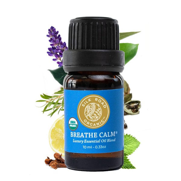 Organic Breathe Calm Essential Oil Breathe Easy Blend, 100% Pure USDA Certified Aromatherapy for Cold, Cough, Congestion, Allergy Relief, & Wellness - 10 ml Dropper by Silk Road Organic