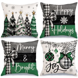 GEEORY Christmas Throw Pillow Covers 20 x 20 Inch Set of 4, Xmas Trees Merry and Bright Happy Holidays Farmhouse Decorative Cushion Cases for Home Decoration G584-20