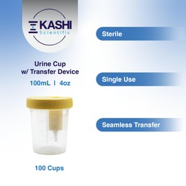 Kashi Scientific Specimen Collection Container with Transfer Device for Integration, Leak ProofLid with Hole for Specimen Transfer [Pack of 5]