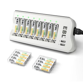 EBL AAA Batteries 16 count, 1100mah Ni-MH Rechargeable with Charger w/ Dual USB