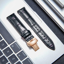 BINLUN Leather Watch Strap Quick Release Strap with Rose Gold Butterfly Deployment Buckle 12mm 13mm 14mm 16mm 17mm 18mm 19mm 20mm 21mm 22mm 23mm 24mm Watch Band for Men Women (Black,18mm)