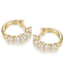 Evabelle Gold Hoop Earrings for Women 14K Real Gold Plated Huggie Hoop Earring Diamond Cut 5A Cubic Zirconia Cuff Earrings Cartilage Hoop Earring Huggie Stud for Men Teen 925 Sterling Silver Post Hypoallergenic Earrings Jewelry Birthday (14K Gold Plated)