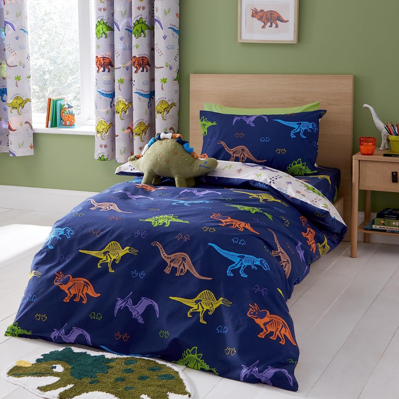 Catherine Lansfield Prehistoric Dinosaurs Reversible Junior Duvet Cover Set with