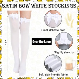 Sintege 2 Pairs of Costume Socks Women's Dirndl Stockings with Bows and Lace Trim White Costume Knee Socks Overknees, White, One size fits all
