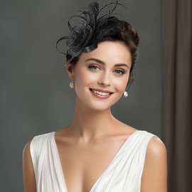 Fascinators for Women Kentucky Derby Floral Headwear Feather Tea Party Hats Cocktail Wedding Black