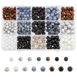 nbeads Over 600 Pieces Natural Gemstone Beads Kit, 6 mm 8 mm Natural Gemstone Beads Loose Round Stone Beads with Rhinestone Rondelle Spacer Beads for DIY Bracelet Necklaces Jewellery Making