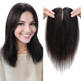 SEGO Pro Hair Toppers for Women Real Human Hair with No Bangs Toppers Hairpieces for Women Increase Volume 1B Natural Black,14 Inch