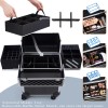 Rolling Makeup Case on Wheels 4 Tray Cosmetic Trolley with