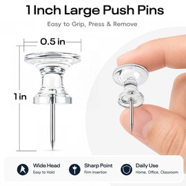 Optomni Giant Push Pins 60 PCS, 1 Inch Large Clear Push Pins with Storage Box, Jumbo Thumb Tacks for Cork Board, Bulletin Board, Photos, Notes, Office and Map Marking
