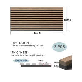 Acoustic Wood Veneer Slat Panels for Interior Wall and Ceilings Décor | 3D Seamless Spliced Wood Wall Panels | Sound Absorbing Decorative Panels | Luxury Real Wood | Natural Walnut x 2 Pack