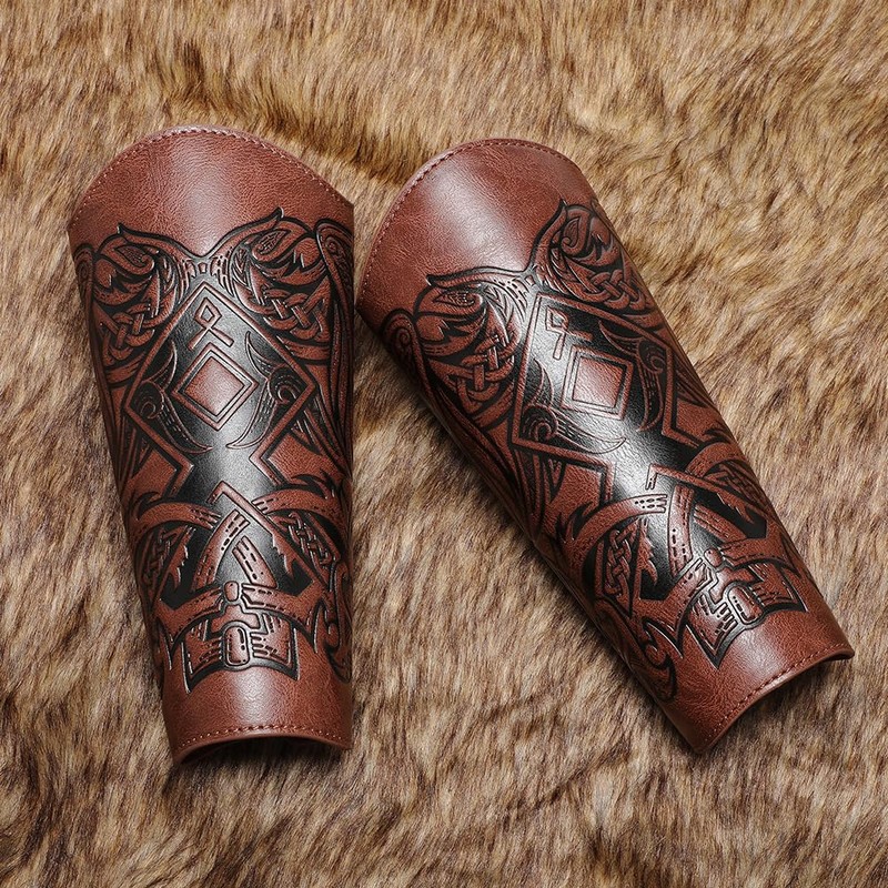 M-YOUNG Handcrafted Leather Bracers Viking Chest Armor for men Embossed