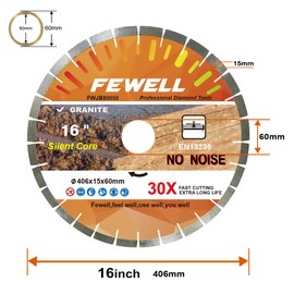 FEWELL 16 inch 406mm Diamond Saw Blade for Bridge Saw Lower Noise Saw Blade Wet Cutting Granite with 60mm Arbor with 15mm Segment
