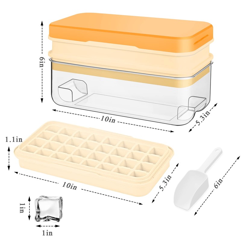Ice Cube Tray with Lid and Bin, 64 pcs Ice