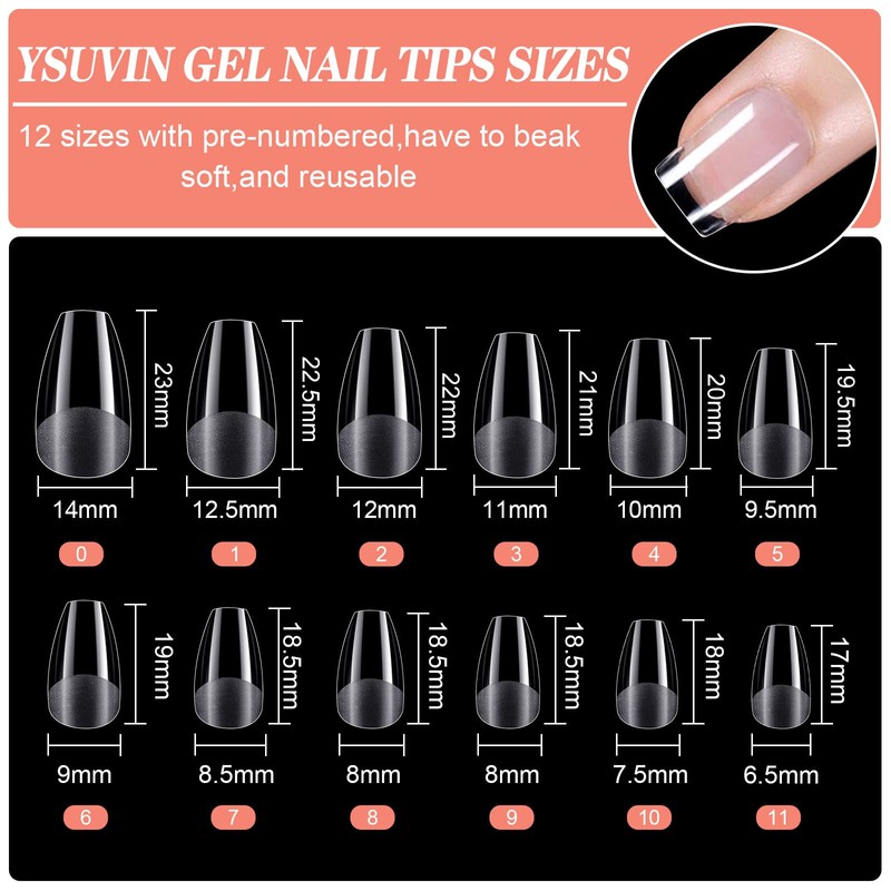 YSUVIN Nail Tips, Pack of 240 Fake Nails, Transparent, 12