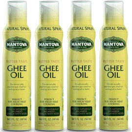 Mantova Ghee Oil, 100% Pure Cooking Oil Spray, Omega-3, perfect for Keto snacks, baking, grilling, or cooking, our oil dispenser bottle lets you spray, drip, or stream with no waste, 5 oz (Pack of 4)