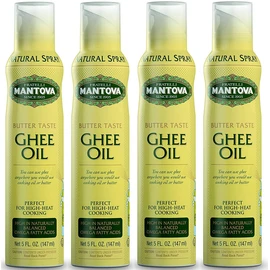 Mantova Ghee Oil, 100% Pure Cooking Oil Spray, Omega-3, perfect for Keto snacks, baking, grilling, or cooking, our oil dispenser bottle lets you spray, drip, or stream with no waste, 5 oz (Pack of 4)
