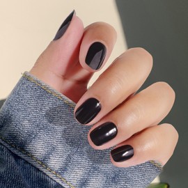 CANVALITE 20pcs Semi Cured Gel Nail Strips for Women,(Black) UV Gel Nail Stickers Gel Nail Wraps for Home Nail DIY Salon-Quality Nail Wraps with 2 Prep Pad,Nail File,Scissor,Wooden Stick