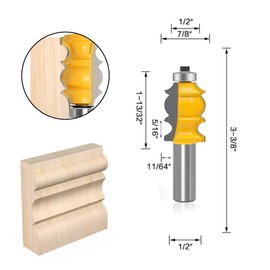 OLETBE 5 PCS Router Bit Set, 1/2-Inch Shank Round Over Raised Panel Cabinet Ogee Door Rail and Stile Router Bits, Woodworking Wood Cutter, Wood Carbide Groove Tongue Milling Tool (LINE)