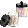 Bathroom Vanity Glass Storage Organizer Holder Canister Apothecary Jars for Cotton Swabs, Rounds, Balls, Qtips,Makeup Sponges, Flossers,Bath Salts - 2 Pack, Clear (Black)