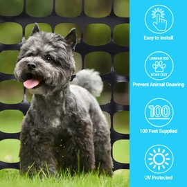 Garden Fence Animal Barrier, Ohuhu 4x100 FT/10.7LB Reusable Netting Plastic Safety Fence Roll, Temporary Pool Fence Snow Fence, Economy Construction Fencing Poultry Fence for Deer Rabbits Chicken Dogs